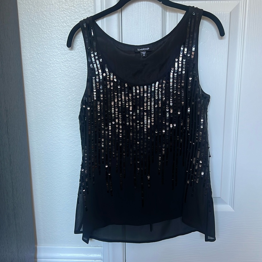 Bebe black top with black sequins